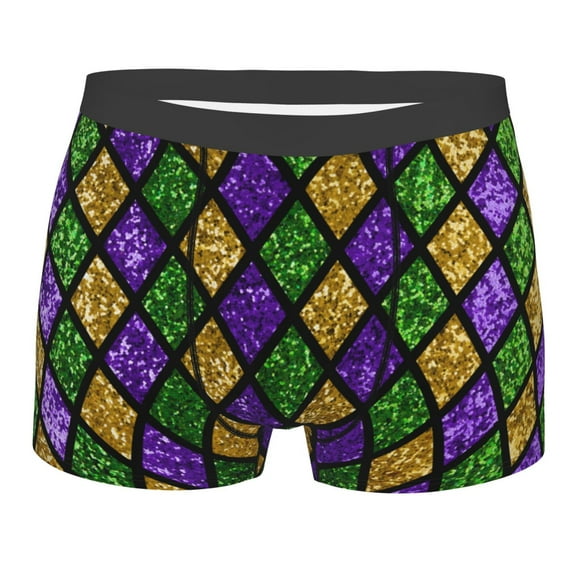 Kll Mardi Gras Shiny Green Purple Men'S Cotton Boxer Briefs Underwear-X-Large