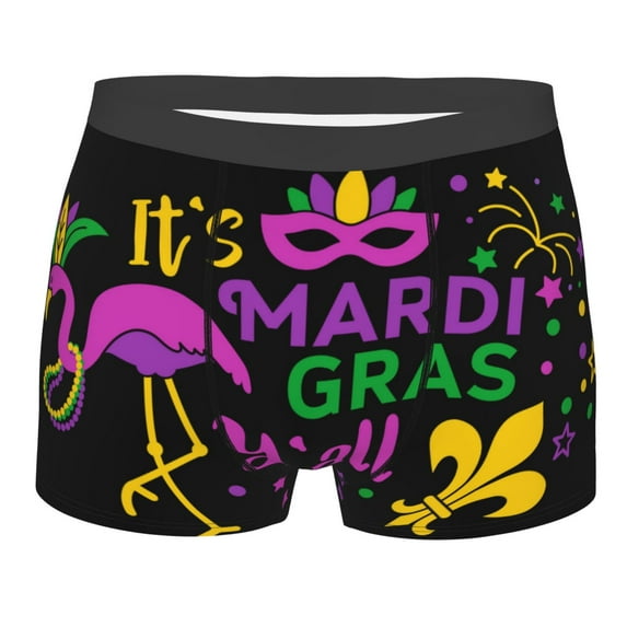 Kll Mardi Gras With Flamingo Men'S Cotton Boxer Briefs Underwear-Medium
