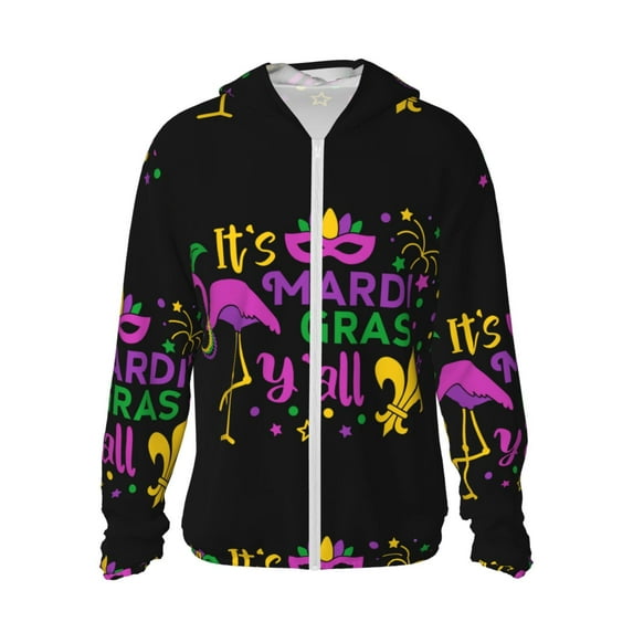 Kll Mardi Gras With Flamingo Print Men'S Women’s Upf 50+ Sun Protection Outdoor Hoodie Jacket Long Sleeve Fishing Hiking Performance Shirt- Medium
