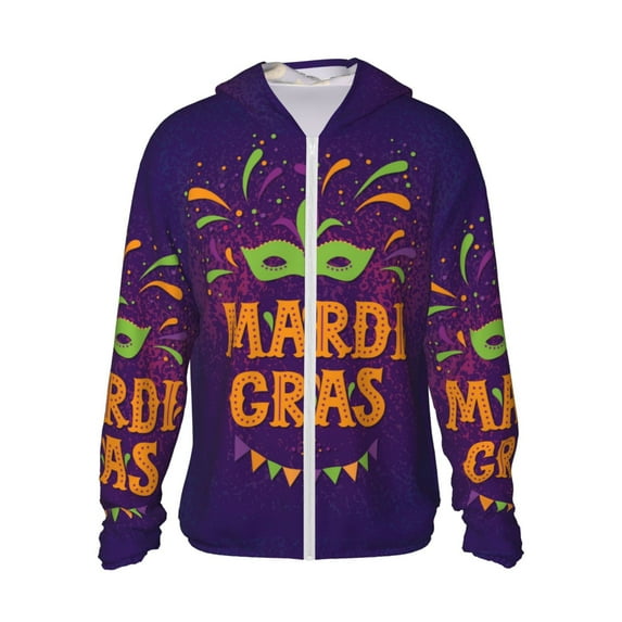 Kll Mardi Gras2 Print Men'S Women’s Upf 50+ Sun Protection Outdoor Hoodie Jacket Long Sleeve Fishing Hiking Performance Shirt- X-Large