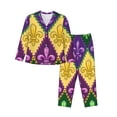 thumbnail image 1 of Kll Mardi Gras4 Print Women'S Long Sleeve Pajamas With Pants Sleepwear Loungewear 2 Set-Xx-Large, 1 of 9