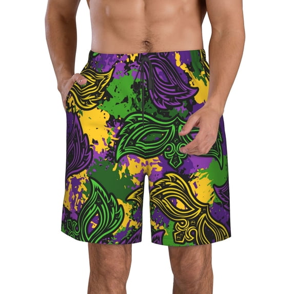 Kll Mardi Gras7 Men'S Casual Summer Beach Shorts Hawaiian Shorts With Pockets-Large