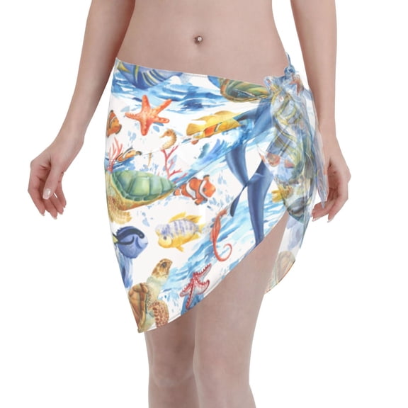 Kll Marine Animals Print Women'S Sarong Coverups Short Bathing Suit Wrap Skirt Beach Wrap Swimsuit Cover Ups