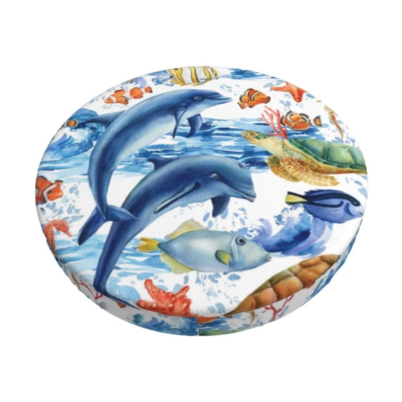 Kll Marine Animals Round Bar Chair Cushion Cover 14 Inch,Bar Stool Protector With Elastic, Soft Washable
