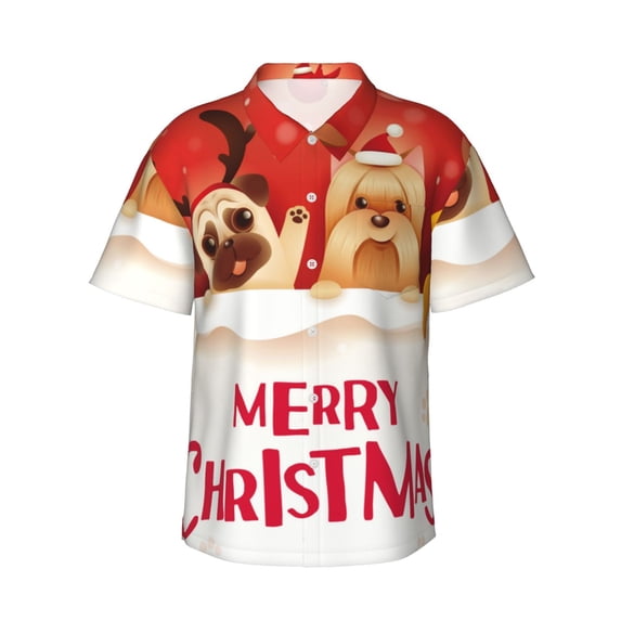Kll Men'S Hawaiian Shirt Short Sleeve Button Down Beach Shirts-Animals Merry Christmas