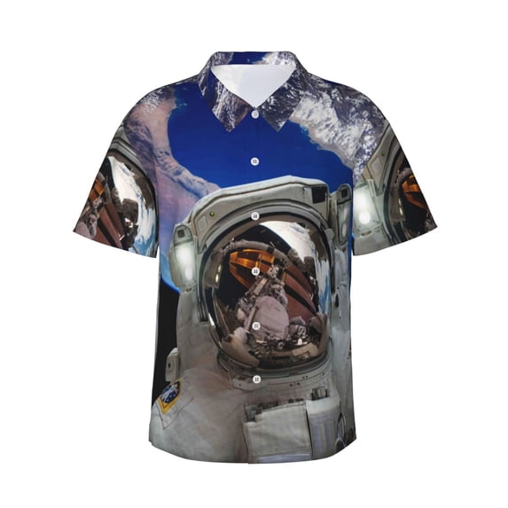 Kll Men'S Hawaiian Shirt Short Sleeve Button Down Beach Shirts-Astronaut In Outer Space