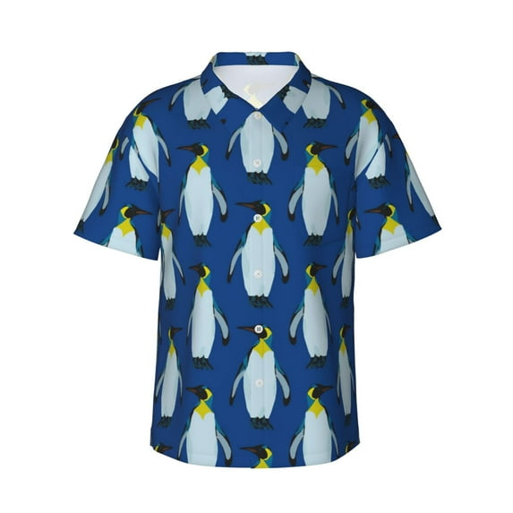 Kll Men'S Hawaiian Shirt Short Sleeve Button Down Beach Shirts-Beautiful King Penguin Pattern