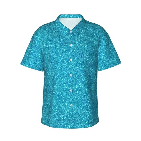 Kll Men'S Hawaiian Shirt Short Sleeve Button Down Beach Shirts-Blue Glitter