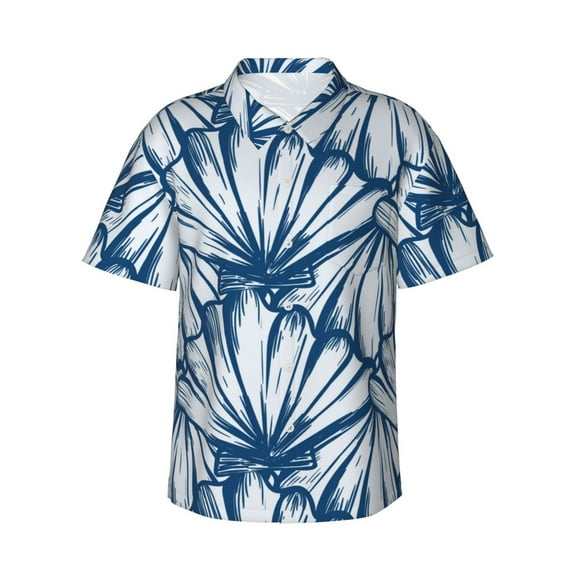 Kll Men'S Hawaiian Shirt Short Sleeve Button Down Beach Shirts-Blue Shells