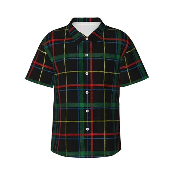 Kll Men'S Hawaiian Shirt Short Sleeve Button Down Beach Shirts-Buffalo Plaid Dark Green