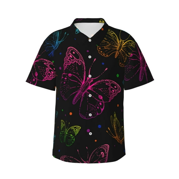 Kll Men'S Hawaiian Shirt Short Sleeve Button Down Beach Shirts-Butterfly