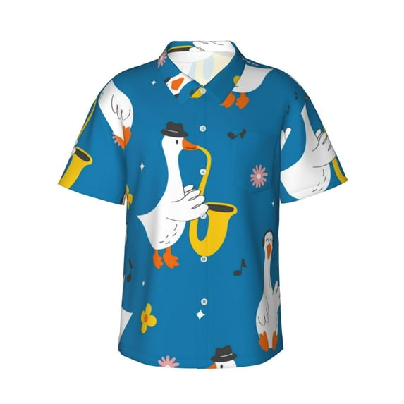 Kll Men'S Hawaiian Shirt Short Sleeve Button Down Beach Shirts-Cartoon Goose