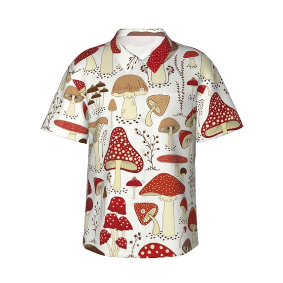 Kll Men'S Hawaiian Shirt Short Sleeve Button Down Beach Shirts-Cartoon Mushrooms