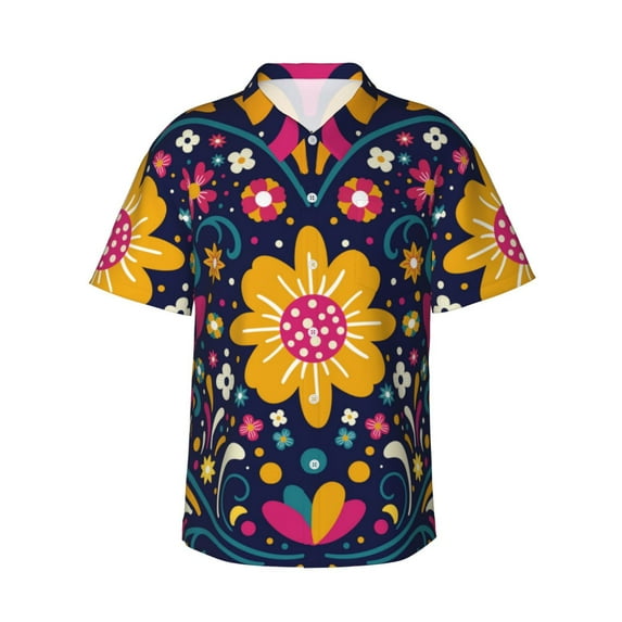 Kll Men'S Hawaiian Shirt Short Sleeve Button Down Beach Shirts-Cinco De Mayo Floral