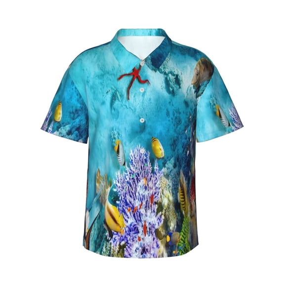 Kll Men'S Hawaiian Shirt Short Sleeve Button Down Beach Shirts-Corals And Tropical Fish