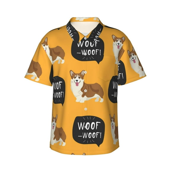Kll Men'S Hawaiian Shirt Short Sleeve Button Down Beach Shirts-Corgi
