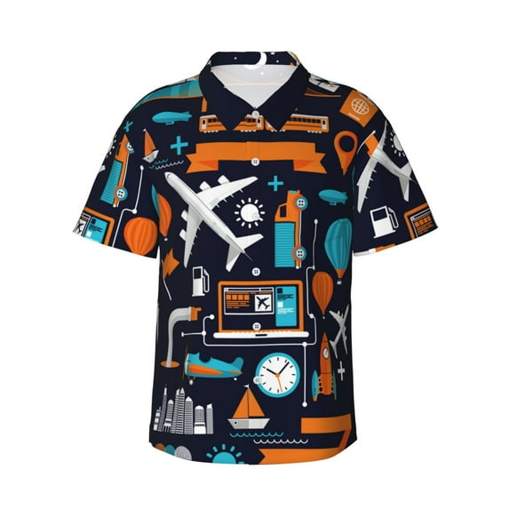 Kll Men'S Hawaiian Shirt Short Sleeve Button Down Beach Shirts-Creative Transport