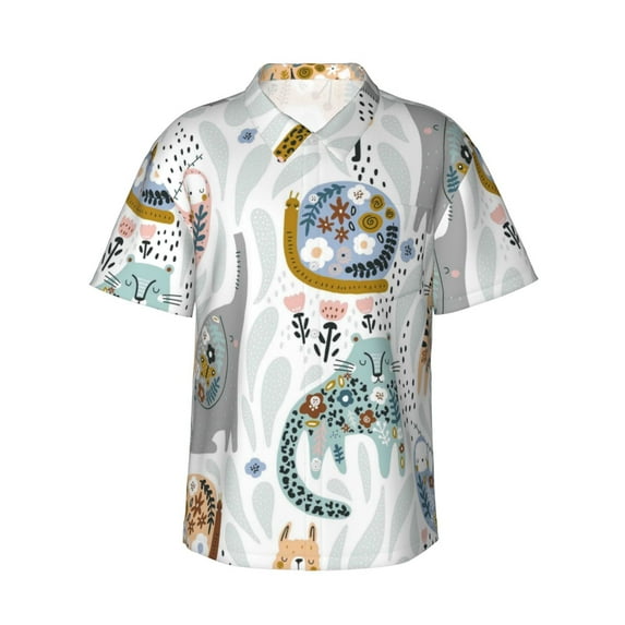 Kll Men'S Hawaiian Shirt Short Sleeve Button Down Beach Shirts-Cute Colorful Animal