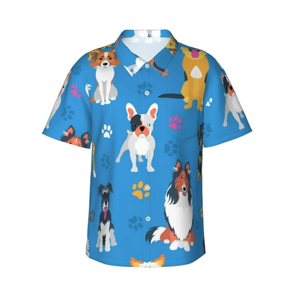 Kll Men'S Hawaiian Shirt Short Sleeve Button Down Beach Shirts-Cute Dogs