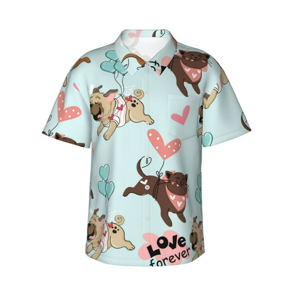 Kll Men'S Hawaiian Shirt Short Sleeve Button Down Beach Shirts-Cute Pug Dogs