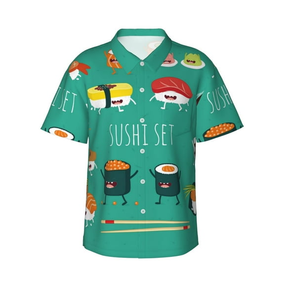 Kll Men'S Hawaiian Shirt Short Sleeve Button Down Beach Shirts-Cute Sushi