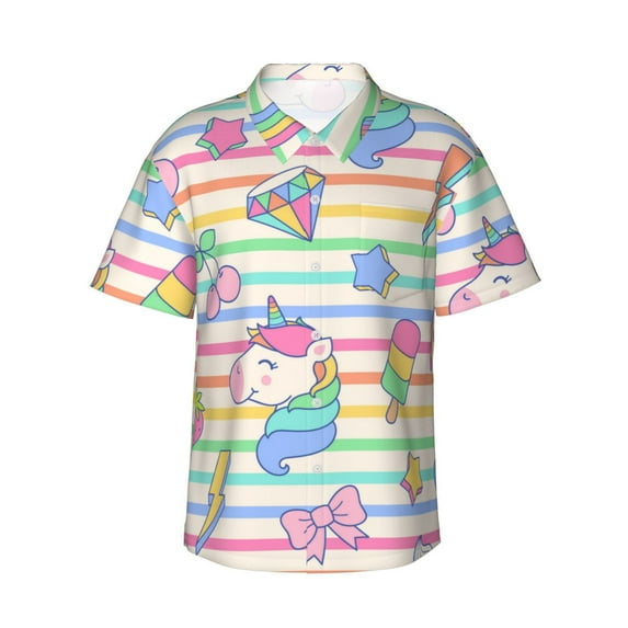 Kll Men'S Hawaiian Shirt Short Sleeve Button Down Beach Shirts-Cute Unicorn