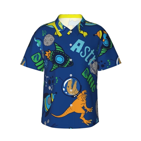 Kll Men'S Hawaiian Shirt Short Sleeve Button Down Beach Shirts-Dinosaur In Space