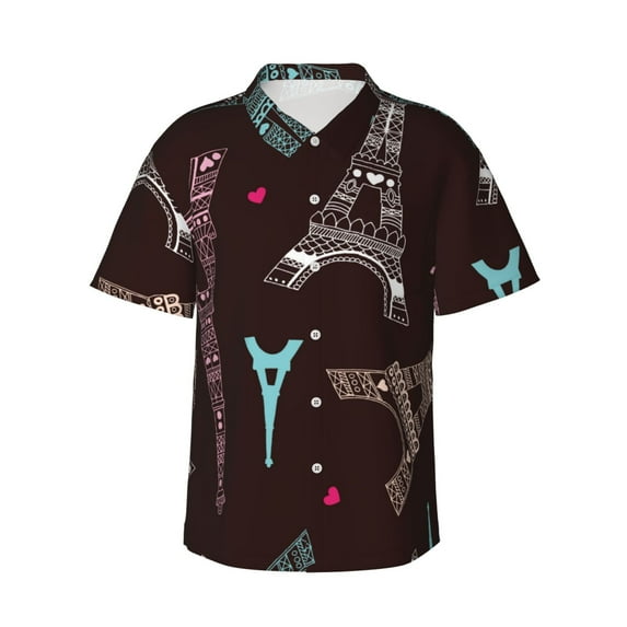 Kll Men'S Hawaiian Shirt Short Sleeve Button Down Beach Shirts-Eiffel Tower