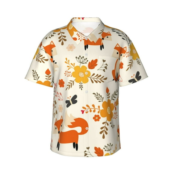 Kll Men'S Hawaiian Shirt Short Sleeve Button Down Beach Shirts-Flower Fox