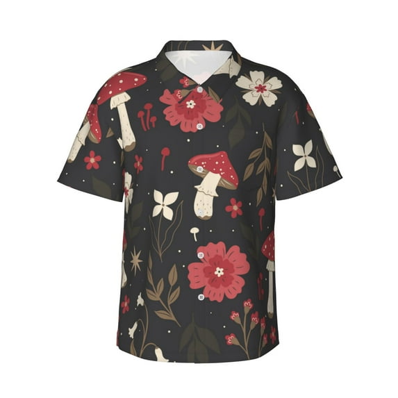 Kll Men'S Hawaiian Shirt Short Sleeve Button Down Beach Shirts-Fly Agaric And Flowers