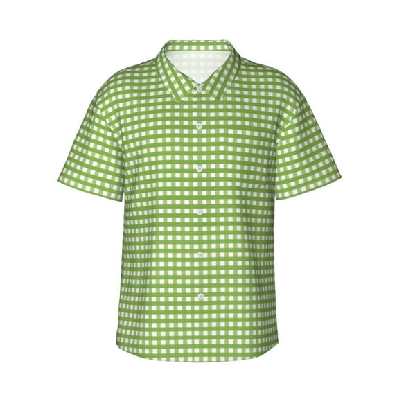 Kll Men'S Hawaiian Shirt Short Sleeve Button Down Beach Shirts-Green Gingham