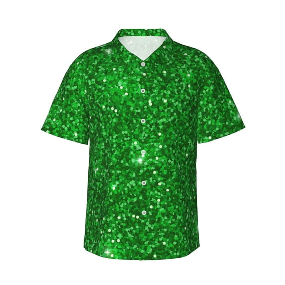 Kll Men'S Hawaiian Shirt Short Sleeve Button Down Beach Shirts-Green Glitter