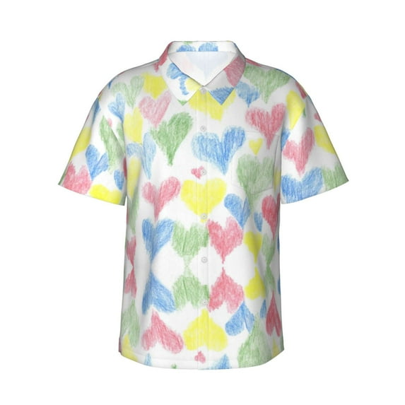 Kll Men'S Hawaiian Shirt Short Sleeve Button Down Beach Shirts-Hand Drawn Colored Hearts