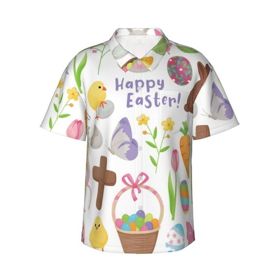 Kll Men'S Hawaiian Shirt Short Sleeve Button Down Beach Shirts-Happy Easter1