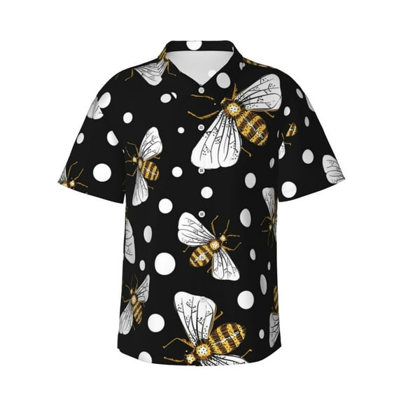 Kll Men'S Hawaiian Shirt Short Sleeve Button Down Beach Shirts-Honey Bees At Night