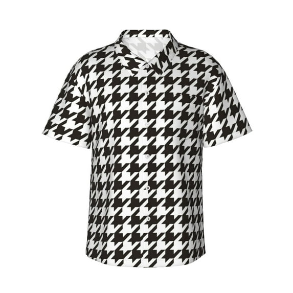 Kll Men'S Hawaiian Shirt Short Sleeve Button Down Beach Shirts-Houndstooth Black And White