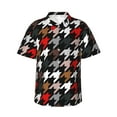 thumbnail image 1 of Kll Men'S Hawaiian Shirt Short Sleeve Button Down Beach Shirts-Houndstooth Green Red, 1 of 7