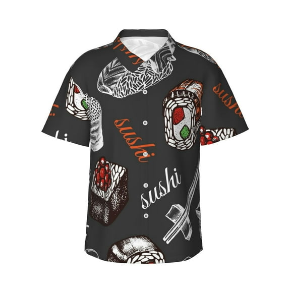 Kll Men'S Hawaiian Shirt Short Sleeve Button Down Beach Shirts-Japanese Sushi Hashi
