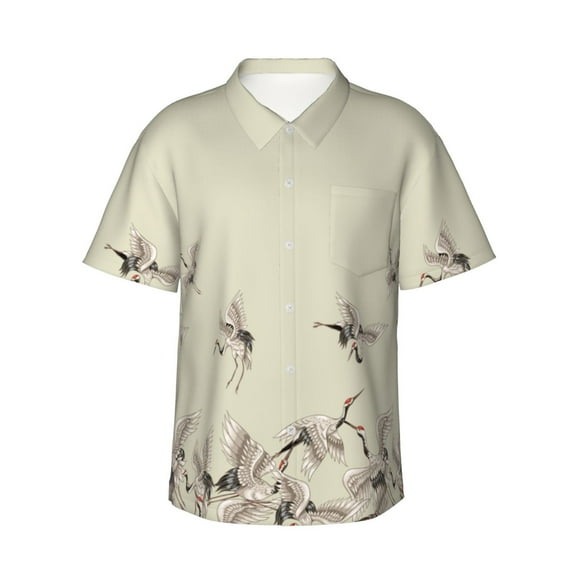 Kll Men'S Hawaiian Shirt Short Sleeve Button Down Beach Shirts-Japanese White Cranes