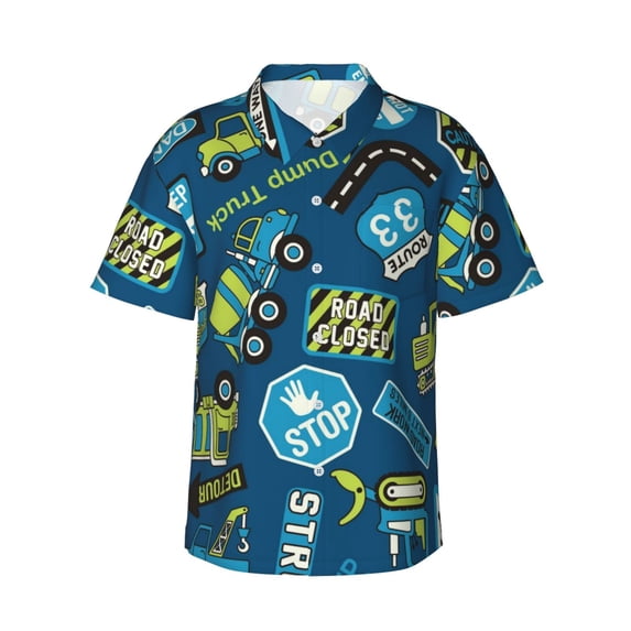 Kll Men'S Hawaiian Shirt Short Sleeve Button Down Beach Shirts-Machinery Road Construction