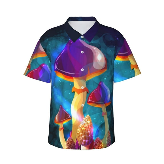Kll Men'S Hawaiian Shirt Short Sleeve Button Down Beach Shirts-Magic Mushrooms ,Fireflies