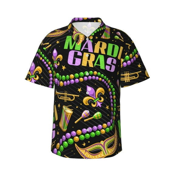 Kll Men'S Hawaiian Shirt Short Sleeve Button Down Beach Shirts-Mardi Gras3