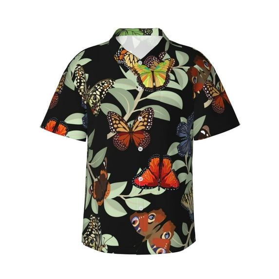 Kll Men'S Hawaiian Shirt Short Sleeve Button Down Beach Shirts-Multicolored Butterflies