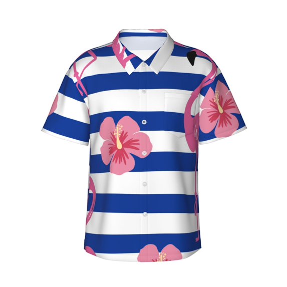 Kll Men'S Hawaiian Shirt Short Sleeve Button Down Beach Shirts-Pink Flamingo