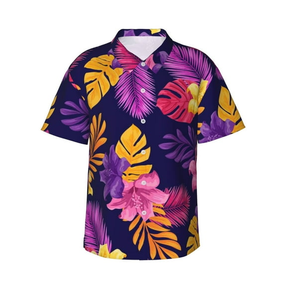 Kll Men'S Hawaiian Shirt Short Sleeve Button Down Beach Shirts-Purple Flower