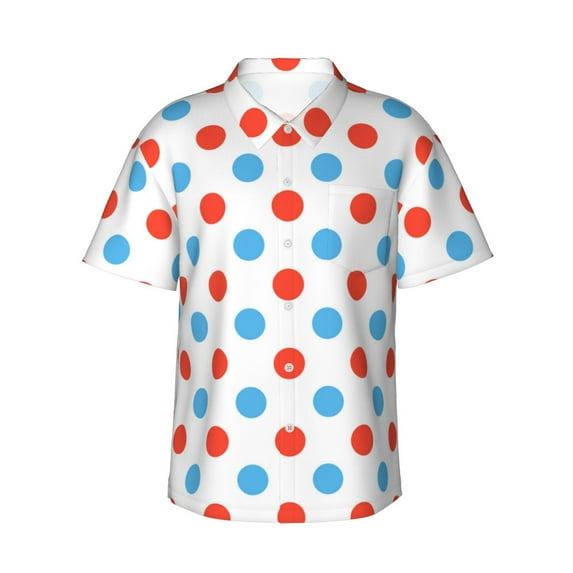 Kll Men'S Hawaiian Shirt Short Sleeve Button Down Beach Shirts-Red Blue Polka Dots