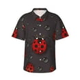 thumbnail image 1 of Kll Men'S Hawaiian Shirt Short Sleeve Button Down Beach Shirts-Red Ladybugs On Dark Background, 1 of 7