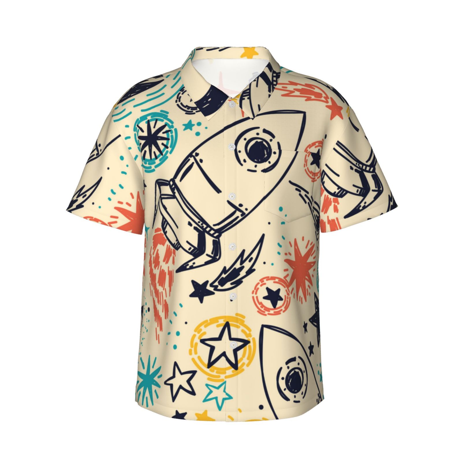 Kll Men'S Hawaiian Shirt Short Sleeve Button Down Beach Shirts-Rockets ...