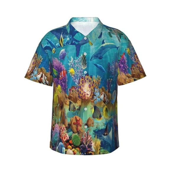 Kll Men'S Hawaiian Shirt Short Sleeve Button Down Beach Shirts-Sea World