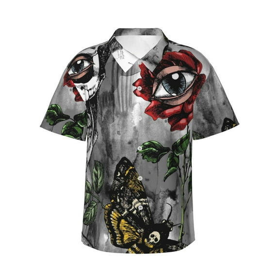 Kll Men'S Hawaiian Shirt Short Sleeve Button Down Beach Shirts-Skulls Roses